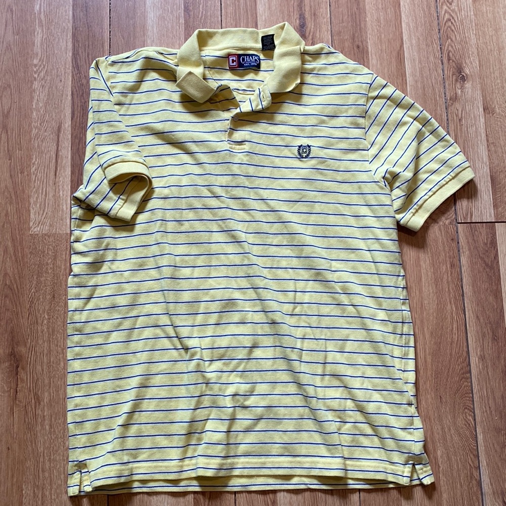 Mens polo shirt short sleeve chaps yellow stripe